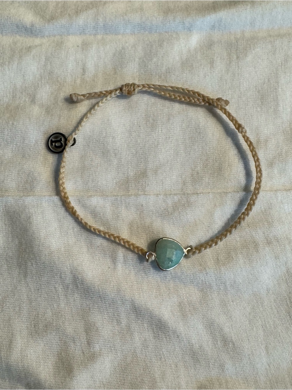 Pura Vida Beige Cord Bracelet with Aqua Stone
